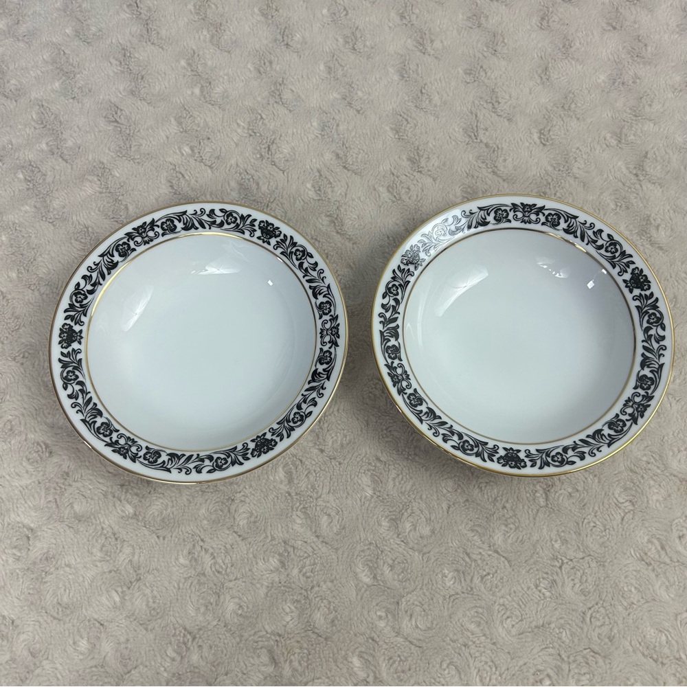 Style House Fine China Avalon Rim Fruit Dessert Sauce Bowl Black White Gold